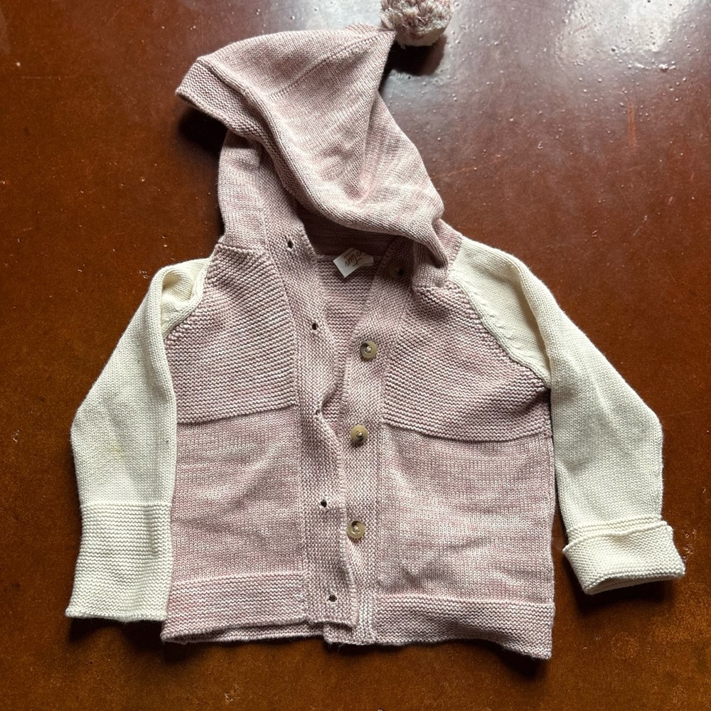Kids' Pink and Cream Hooded Cardigan